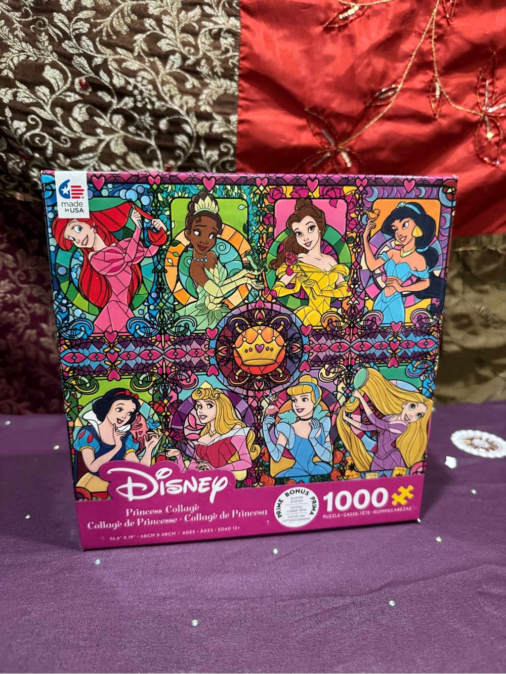 Disney Princess Stained-Glass Collage Puzzle - Pink, Purple, Blue, Yellow, Green